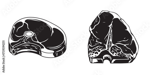 Graphic Illustration of Two Steak Cuts with Bones on a White Background