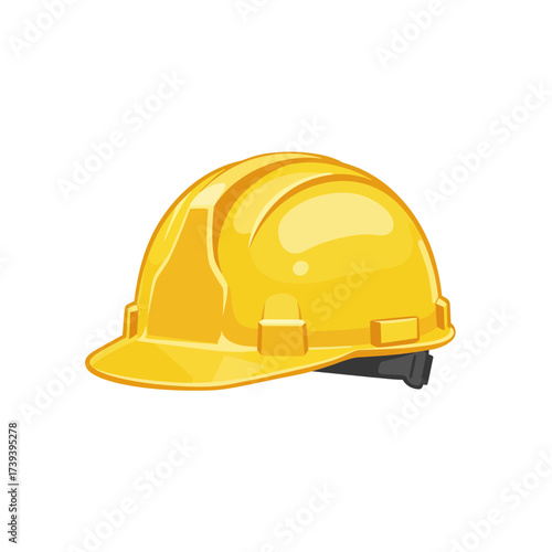 Bright yellow hard hat safety gear for construction workers and industrial sites vector flat design vector illustration white background