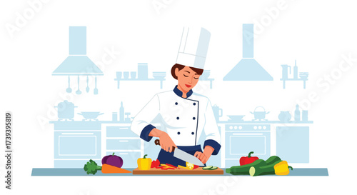 female chef cooking prepare vector illustration clipart