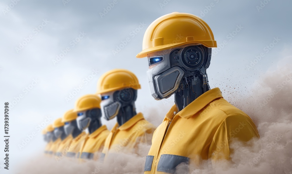 Fototapeta premium AI and the labor crisis concept. AI replacing human jobs or taking over human work. The problem of declining employment due to the use of modern technology.