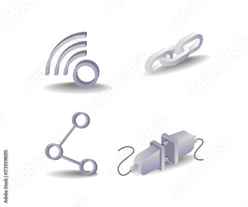 Themed technology link network symbol concept illustration