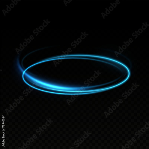 Blue Circular Light Lines of Motion and Speed. Glowing Light Trails, Energy Vortex, Futuristic Podium, Portal