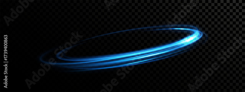 Blue Circular Light Lines of Motion and Speed. Glowing Light Trails, Energy Vortex, Futuristic Podium, Portal
