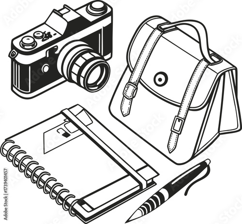 Vintage vector illustration set of old film cameras and photography equipment