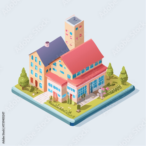 isometric city vector illustration with buildings and streets