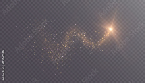 A golden magical comet effect with a multitude of sparkling bokeh and shimmering light effects. A magical golden stream.