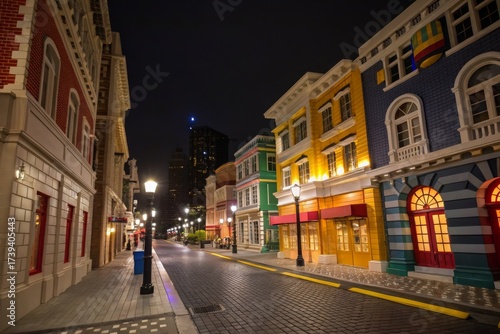 Wallpaper Mural Lego City Street at Night with Illuminated Buildings and Lamps Torontodigital.ca