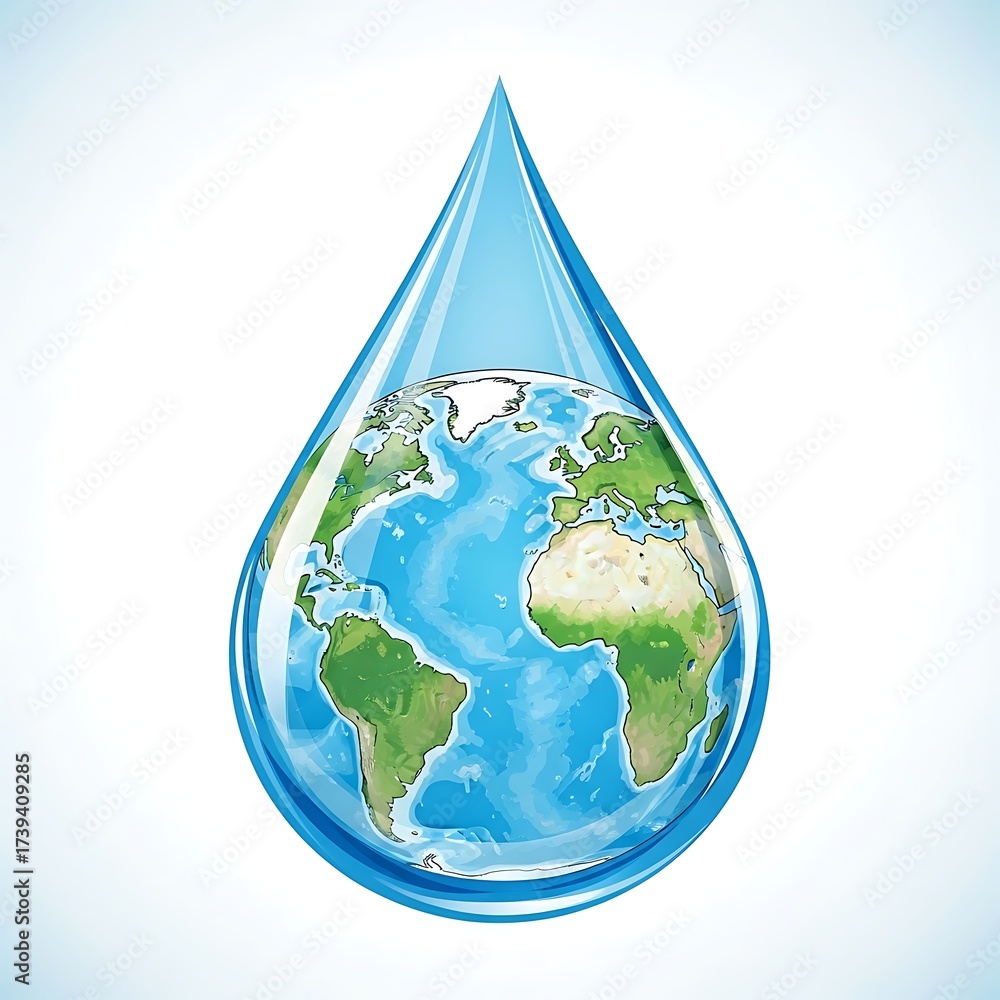 Obraz premium Stunning Earth planet encapsulated within a pristine water drop symbolizes global conservation and precious liquid resources