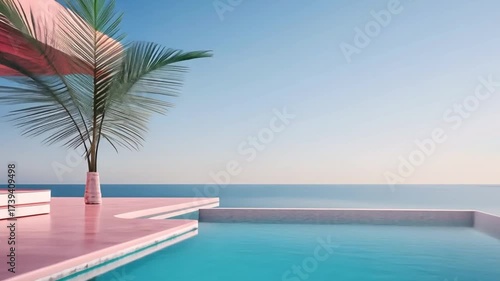 Pink modern house pool ocean view