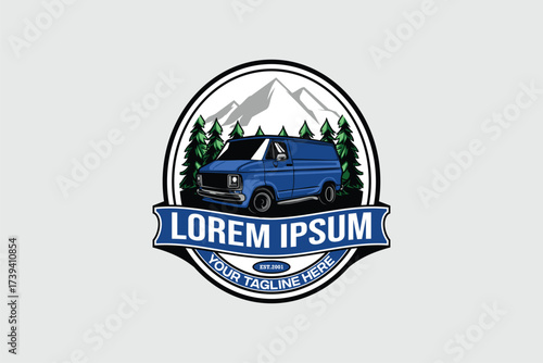 Mountain and van badge logo vector template