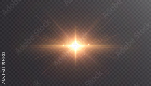 Abstract golden light effect with glare and particle explosion effect on transparent background. Vector 10 EPS	
