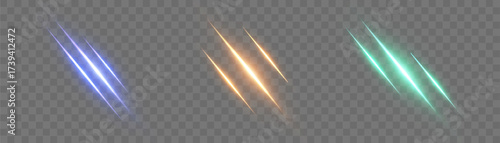 Diagonal glowing slash light effects in orange fiery tones on transparent background. Ideal for attack animations, action scenes, or dynamic interface visuals.	
