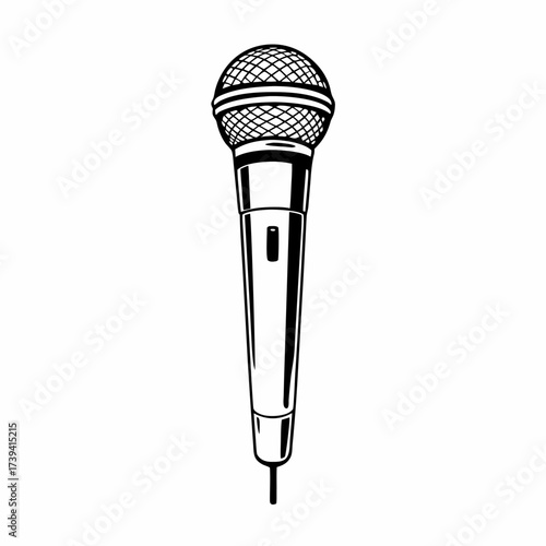 Black and white illustration of a stage microphone on a white background audio sound