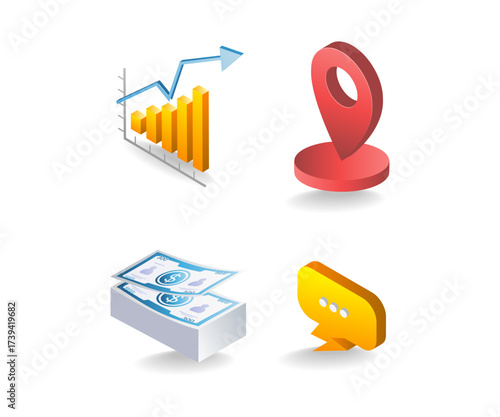 Themed financial business analysis symbols concept illustration