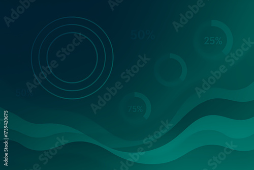 Abstract Statistics Background with Radial Infographic Circles and Wave Layers