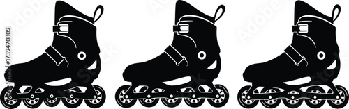Inline skate illustration, black and white design, roller skate equipment, fitness gear concept, detailed boot structure, vector art, recreation