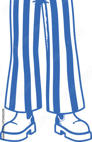 Vector art of blue and white striped bell bottom pants and platform shoes