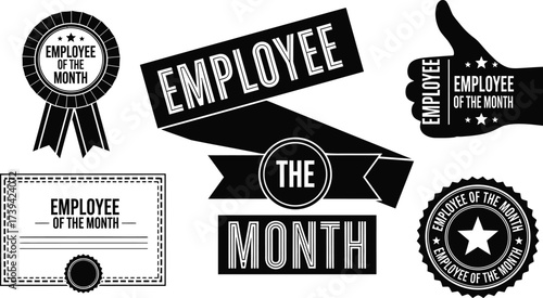 Employee of the month vector badges and certificate design