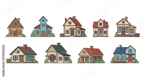 colorful cartoon houses, perfect for real estate marketing