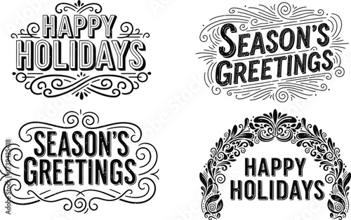 Happy holidays seasons greetings vector design template set
