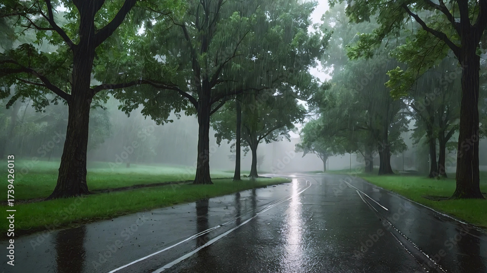 Fototapeta premium heavy rain and trees.