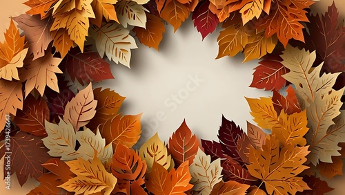 Abstract papercut artwork of autumn leaves forming a pattern