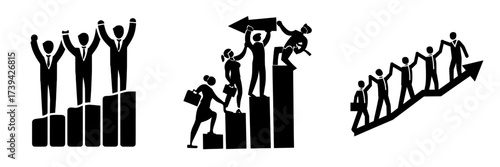 Achievement and success in business are rewarded through teamwork and growth, as depicted in a modern flat illustration banner