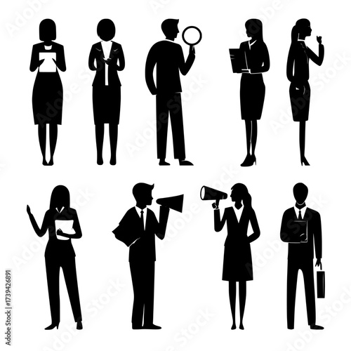 In a modern illustration, job applicants and HR managers on the hunt for new employees are represented by flat characters who send CVs, make business presentations, and work on their careers, using