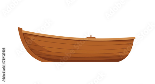 Simple Wooden Rowboat Illustration with Brown Planks and Curved Hull.