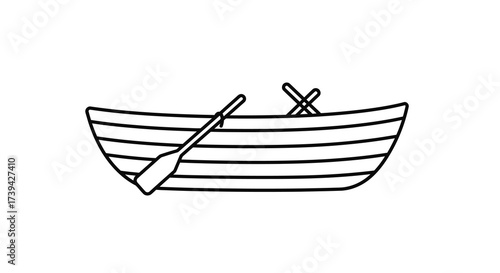 Simple Line Art Illustration of a Rowboat with Oars.