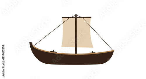 Simple Illustration of a Brown Wooden Sailing Boat.