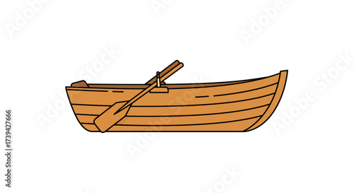 Simple Wooden Rowboat with Oars Illustration.