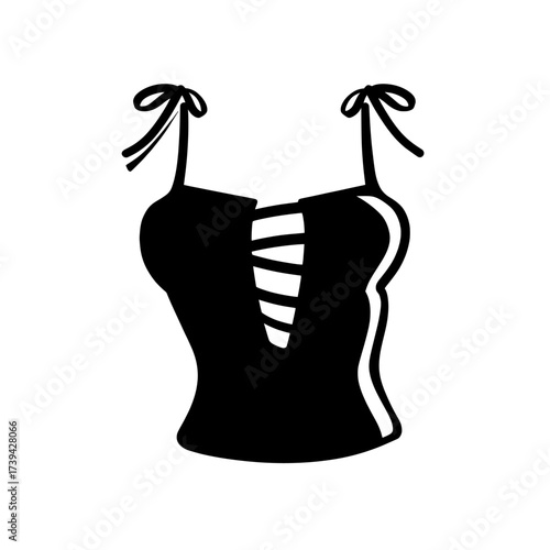Flat sketch modern illustration template for sleeveless strappy blouse with stappy knot crop blouse style for women and girls