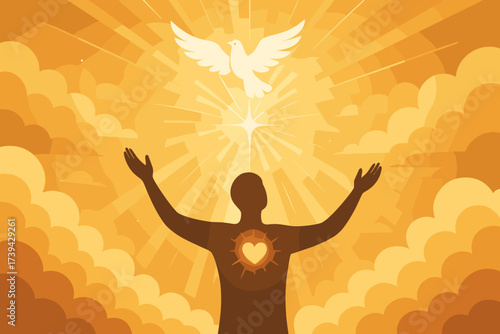 Spiritual Enlightenment with Dove and Heart — Divine Love and Inner Light