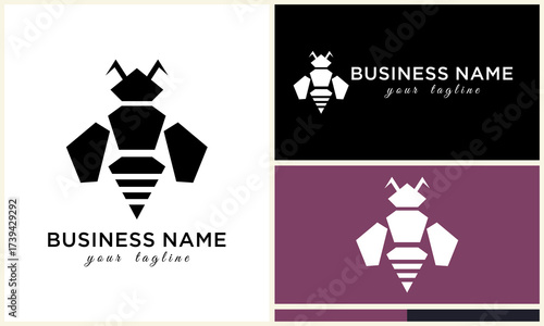 Geometric Bee Logo with Business Mockup.