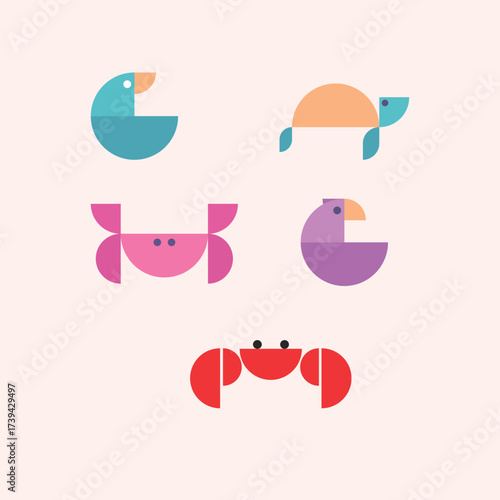 Set of Minimalist Geometric Animal Logos