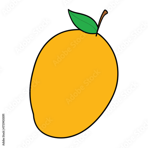 Simple cartoon mango with green leaf fruit illustration