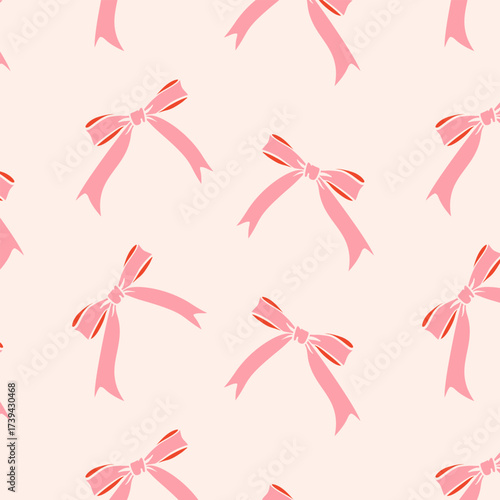 Seamless pattern with decorative bows in flat minimal style. Elegant festive background for wrapping, textile, wallpaper, and stationery.