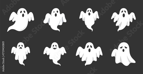 Cute Ghosts Collection Illustration Vector Graphics Halloween Theme