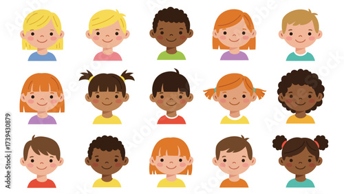 Diverse Children Smiling Faces Avatars Set