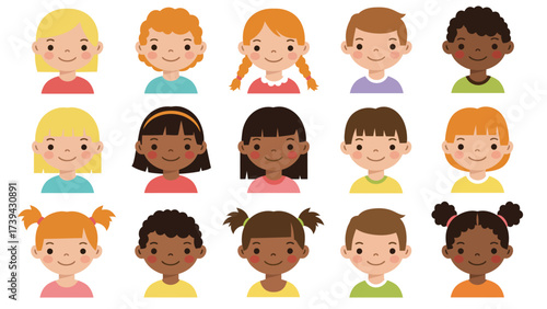 Diverse Group of Happy Children Avatars Illustration