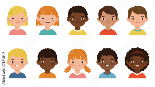 Diverse Children Avatars Collection: Happy Multiethnic Boys and Girls Smiling