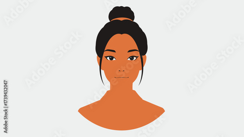 Beautiful Young Woman Avatar Illustration with Bun Hairstyle
