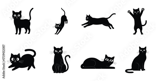 Black Cat Poses A Collection of Cartoon Felines in Various Actions