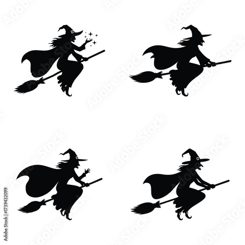 Witch on Broom Halloween Silhouette Collection for Spooky Decorations