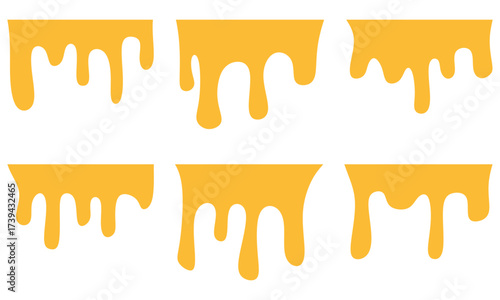Dripping Honey Set Vector Elements. Includes golden liquid drips, sweet syrup flows, and healthy organic fluid shapes. Perfect for food design, labels, packaging, and creative projects.