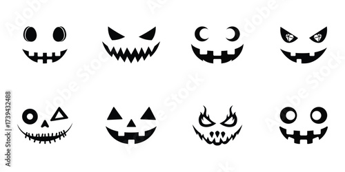 Set of Halloween Pumpkin Carving Faces Scary, Fun, and Spooky Designs