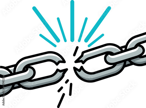 Broken Metal Chain Link Snapped Apart - Freedom, Weakness, and Disruption Concept
