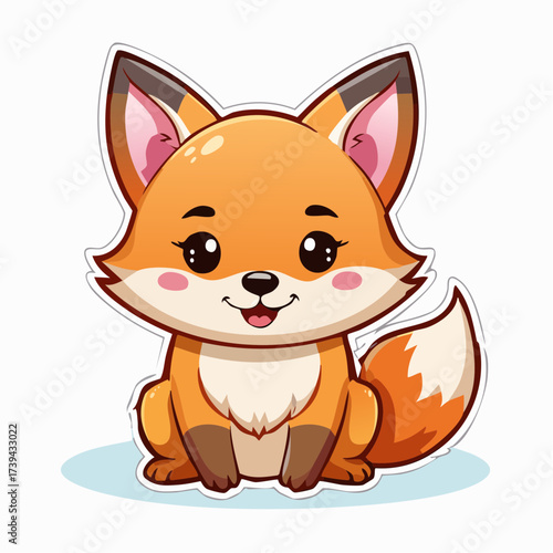 Cute fox sitting and smiling cheerfully on a white surface with a bright, playful, and inviting mood, perfect for children's content.