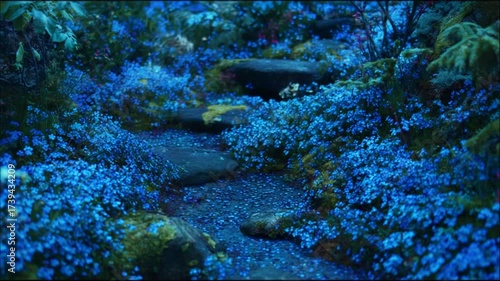 Wallpaper Mural Enchanted Forest Path with Blue Flowers and Stone Steps. Torontodigital.ca